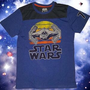 Star Wars Tie Fighter Sunset Graphic T-Shirt Blue Fleck Mens Size 2XL NEW Gift